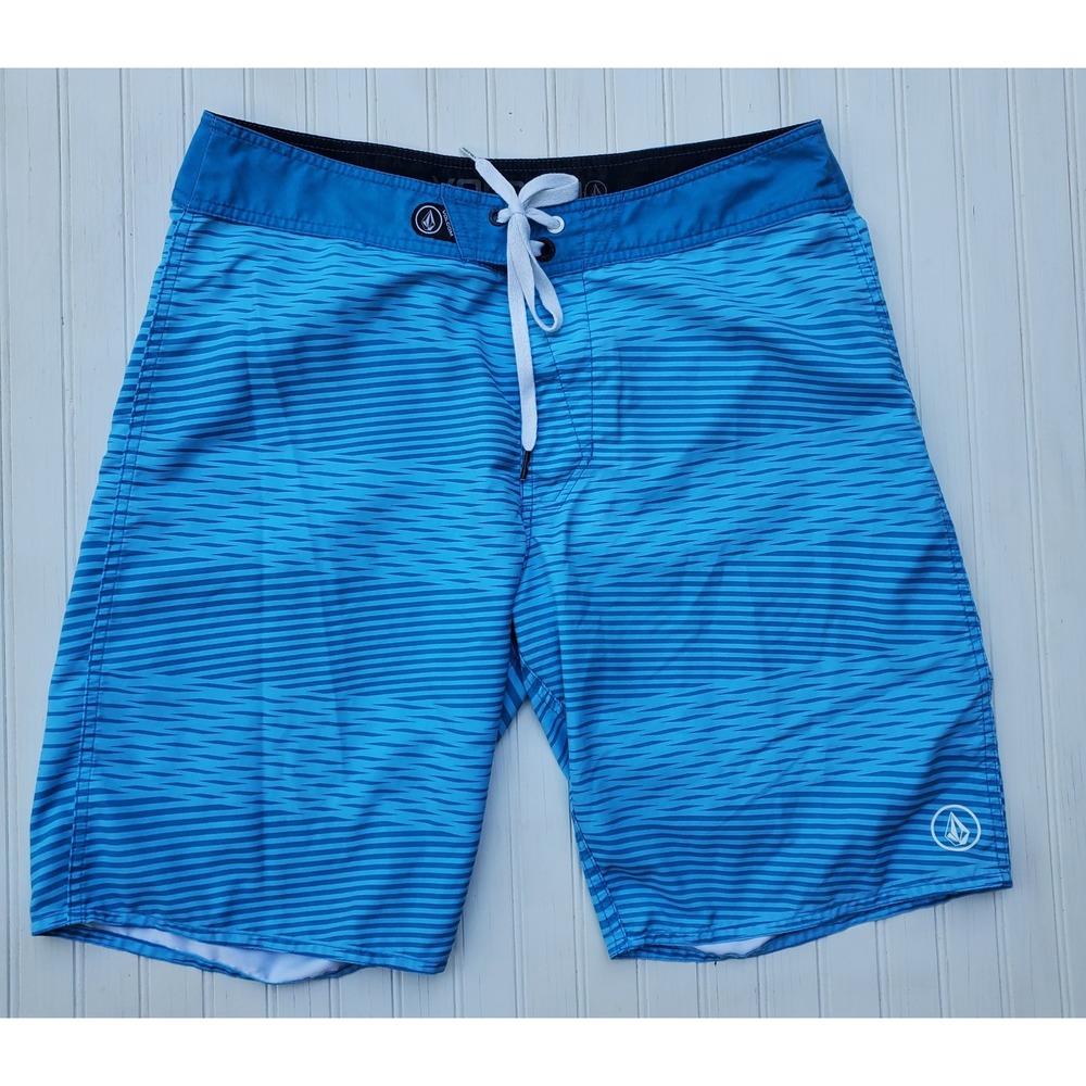 Volcom Mens 34 Blue Wave Print 38th Double Weaver Board Shorts Surf Beach Pool